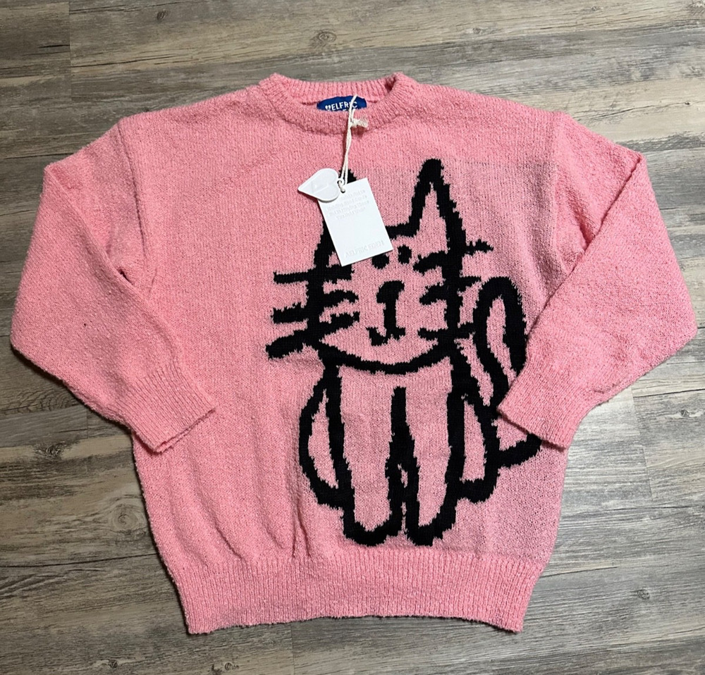 NWT Aelfric Eden Oversized Cat Knit Sweater Pink Small Textured